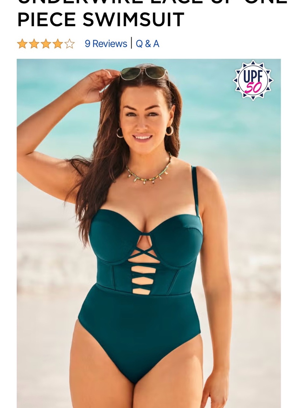 Swimsuits for all Plus size 26 Underwire Lace-Up One Piece - Teal